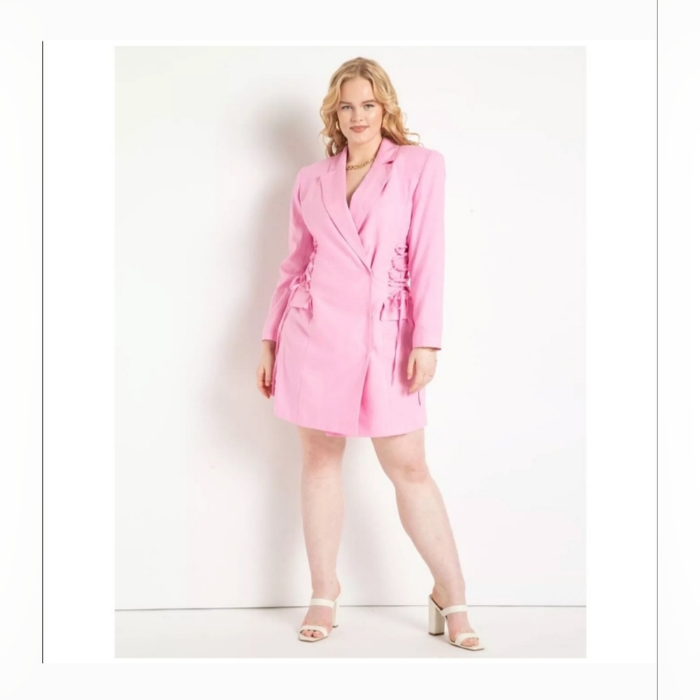 Eloquii Pink Blazer Dress with side lace up detail